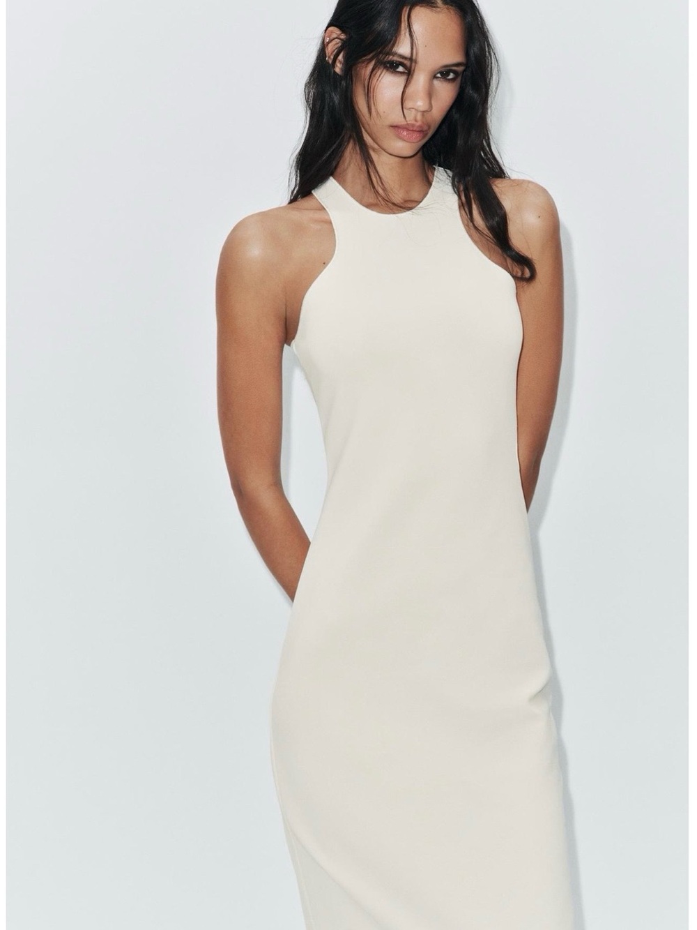 Zara Sleeveless Cream Halter Midi Dress - Women